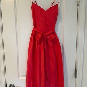 1901 Red Double-Spaghetti Strap Tie-Waist Midi Dress